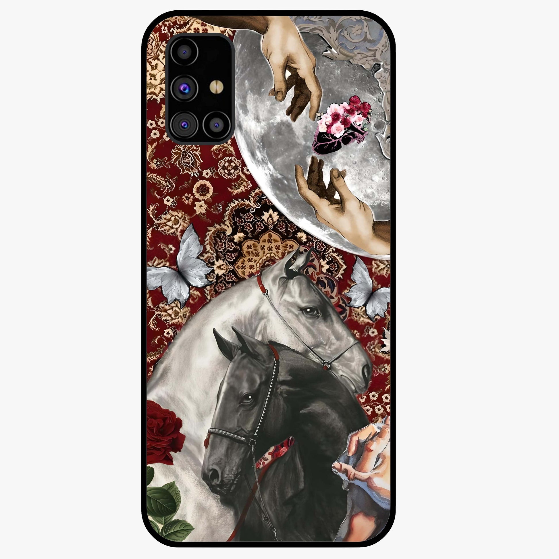 Moonlit Royal Stallion Glass Case showing flat back view with majestic horse under moonlight artwork and glossy glass finish.