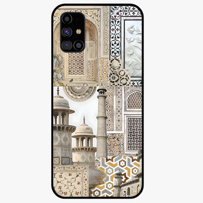 Mughal Marble Legacy Glass Case showing flat back view with intricate Mughal inspired marble pattern and glossy glass finish.
