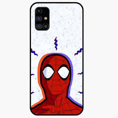 Omg Spiderman Glass Case showing flat back view with bold superhero inspired artwork and glossy glass finish.