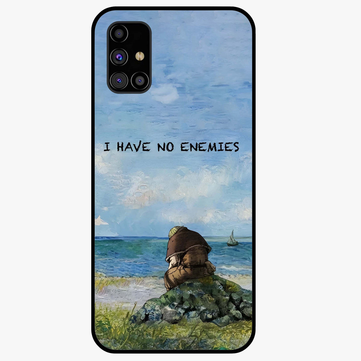 Peace Beyond War Glass Case showing flat back view with symbolic peace themed artwork and glossy glass finish.