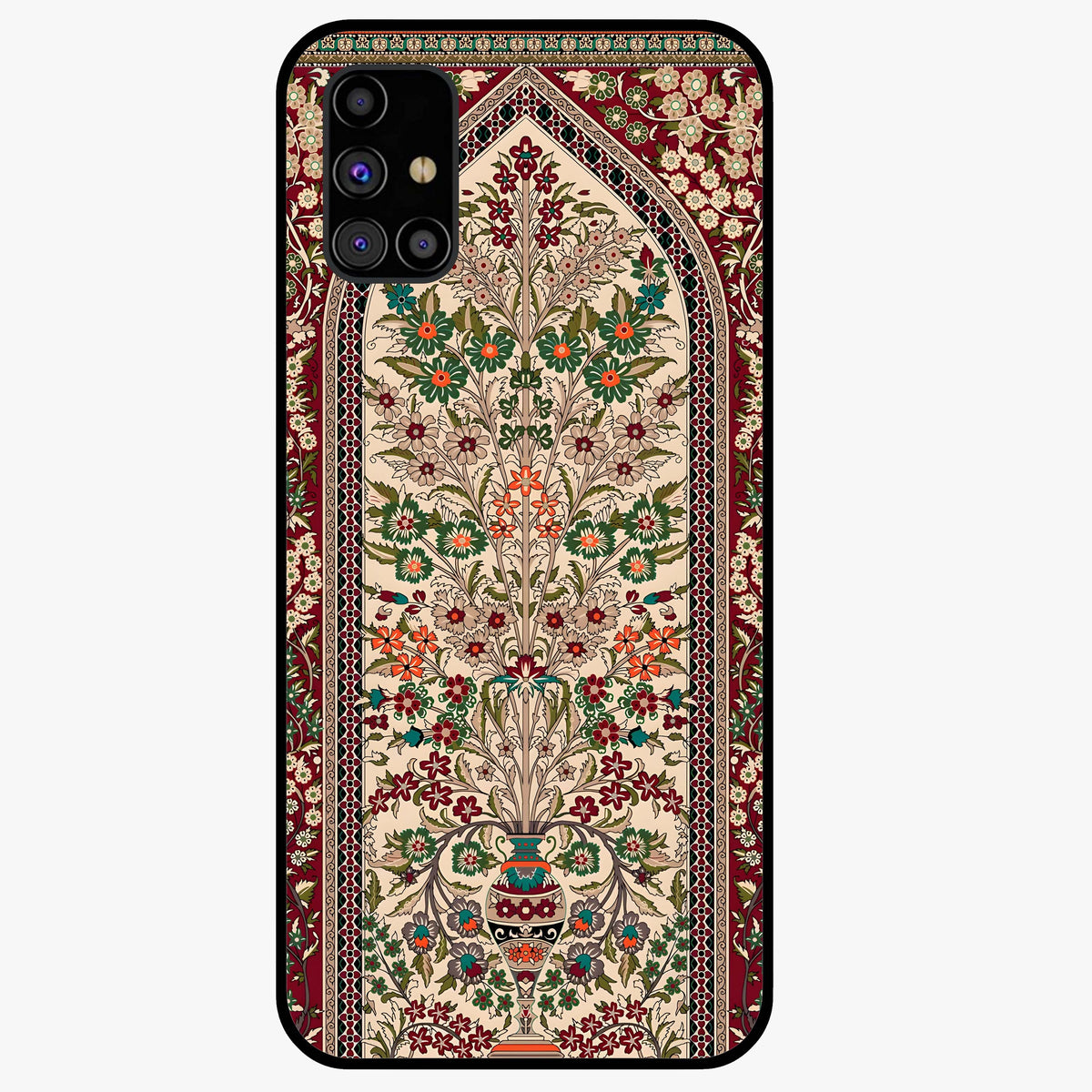 Persian Inspired Glass Case showing flat back view with ornate Persian style pattern artwork and glossy glass finish.
