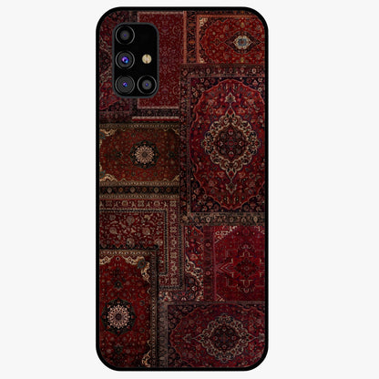 Persian Velvet Tale Glass Case showing flat back view with luxurious Persian velvet pattern artwork and glossy glass finish.