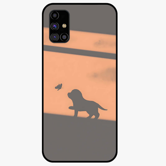 Puppy Shadow Art Glass Case showing flat back view with cute puppy shadow style artwork and glossy glass finish.