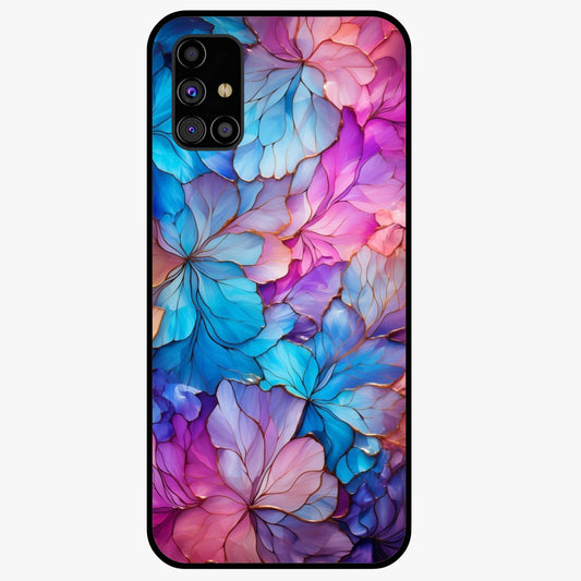 Radiant Floral Whirl Glass Case showing flat back view with swirling floral artwork and glossy glass finish.