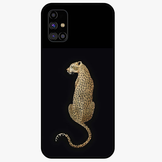Regal Leopard Glass Case showing flat back view with bold leopard artwork and glossy glass finish.