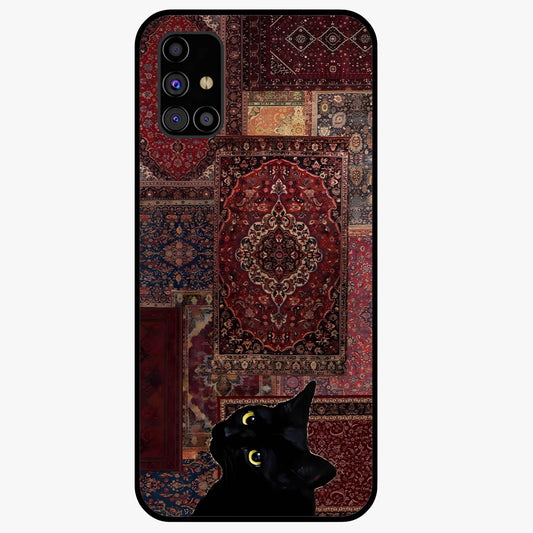 Regal Magic Cat Apple Glass Case showing flat back view with magical cat artwork holding apple and glossy glass finish.