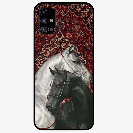 Regal Stallion Tapestry Glass Case showing flat back view with majestic horse tapestry artwork and glossy glass finish.