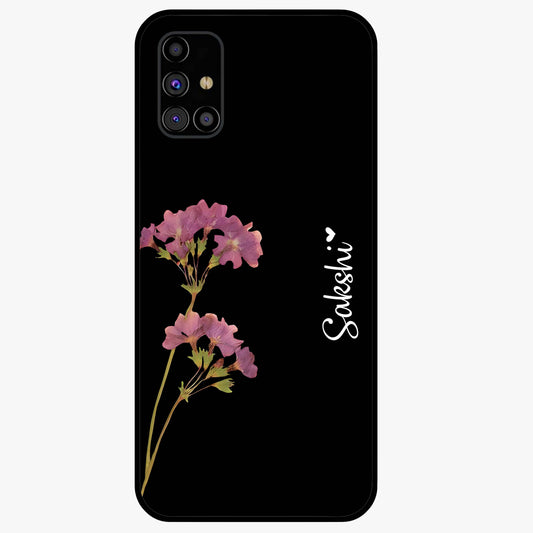 Riching Lavender Flower Custom Name Glass Case showing flat back view with lavender floral artwork and personalized name design.