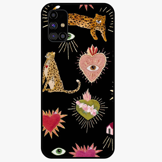 Sacred Jungle Heart Glass Case showing flat back view with jungle inspired heart artwork and glossy glass finish.