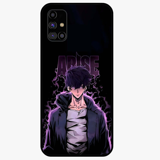 Shadow Monarch Awakening Glass Case showing flat back view with powerful dark monarch themed artwork and glossy glass finish.