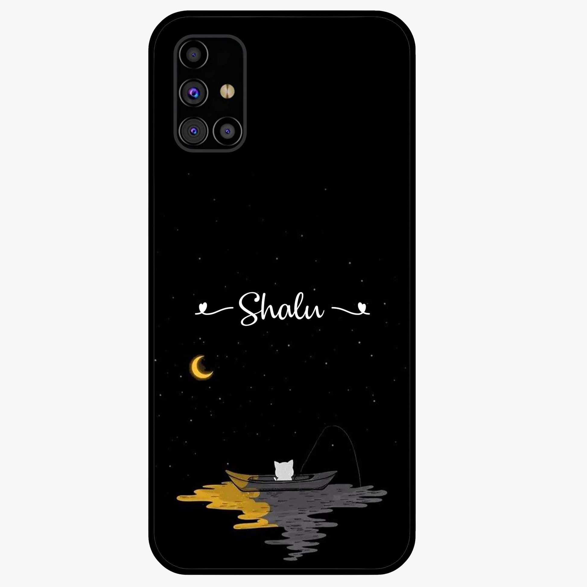 Silent Night Row Glass Case showing flat back view with calm night themed artwork and glossy glass finish.