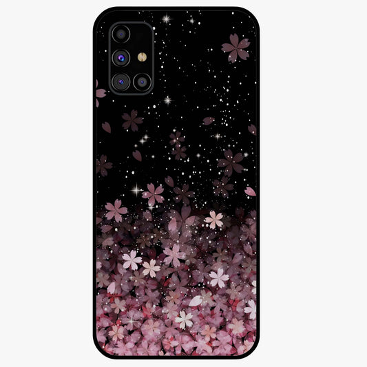 Small Starry Flowers Glass Case showing flat back view with delicate starry floral artwork and glossy glass finish.