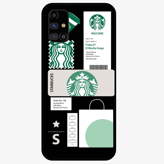 Starbucks Mocha Glass Case showing flat back view with coffee inspired artwork and glossy glass finish.