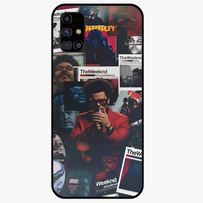 The Weeknd Glass Case showing flat back view with music inspired artistic portrait artwork and glossy glass finish.