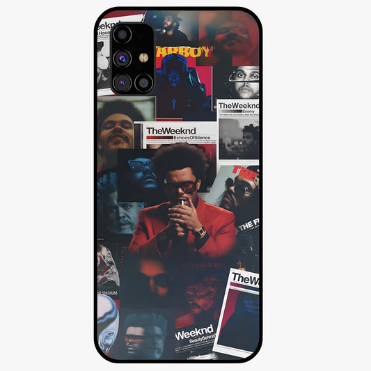 The Weeknd Glass Case showing flat back view with music inspired artistic portrait artwork and glossy glass finish.