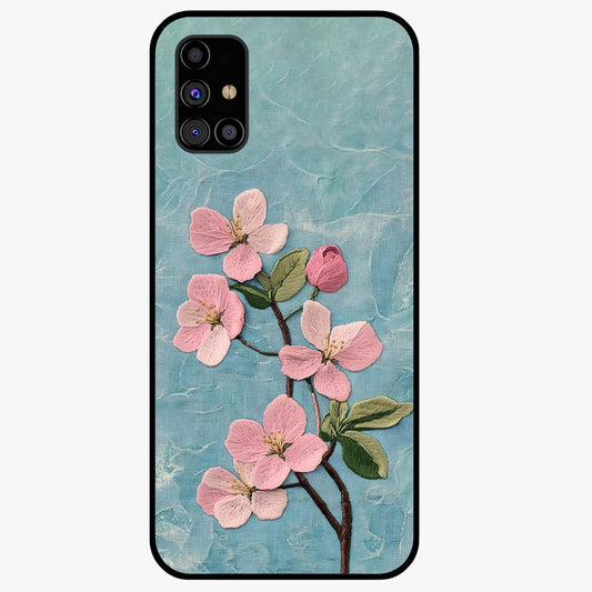 Threaded Blossom Breeze Glass Case showing flat back view with delicate blossom artwork and glossy glass finish.