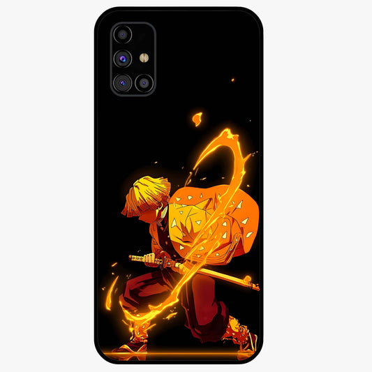Thunder Flame Execution Glass Case showing flat back view with powerful flame and lightning artwork and glossy glass finish.