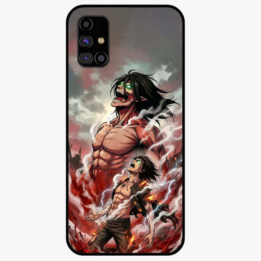 Titan Awakening Fury Glass Case showing flat back view with powerful titan inspired artwork and glossy glass finish.