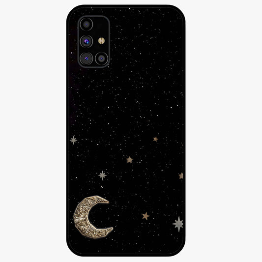 Twinkle Star With Half Moon Glass Case showing flat back view with star and half moon artwork and glossy glass finish.