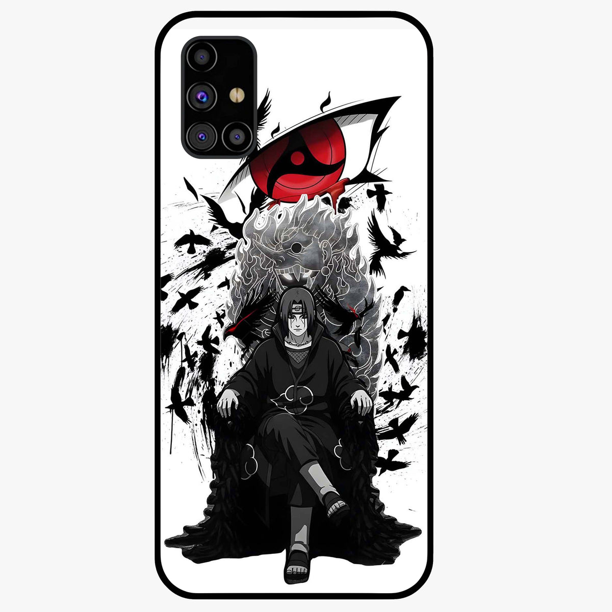 Uchiha Shadow Throne Glass Case showing flat back view with cosmic underwater themed artwork and glossy glass finish.