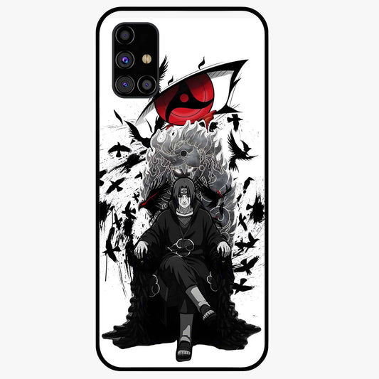 Uchiha Shadow Throne Glass Case showing flat back view with cosmic underwater themed artwork and glossy glass finish.