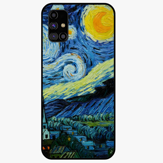 Van Gogh Art Glass Case showing flat back view with classic painterly artwork inspired by Van Gogh style and glossy glass finish.