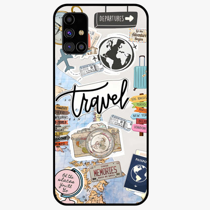 Wanderlust Journal Glass Case showing flat back view with travel inspired artwork and glossy glass finish.