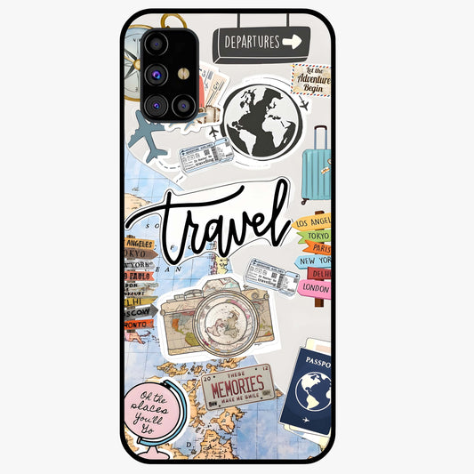 Wanderlust Journal Glass Case showing flat back view with travel inspired artwork and glossy glass finish.