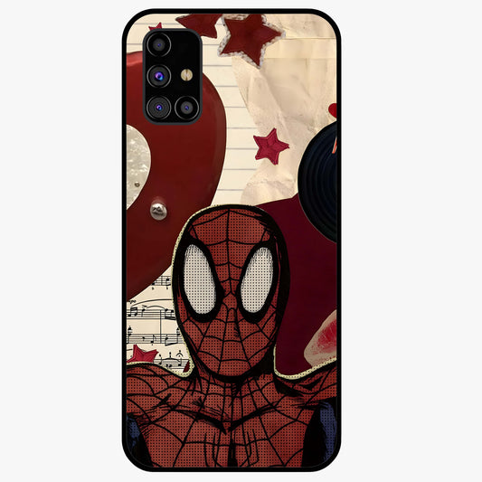 Web Warrior Vibes Glass Case showing flat back view with superhero inspired web themed artwork and glossy glass finish.