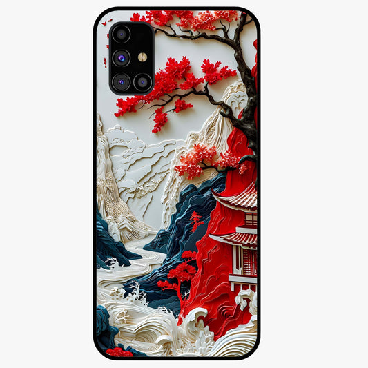 Whispers Of Sakura Waves Glass Case showing flat back view with cherry blossom wave artwork and glossy glass finish.