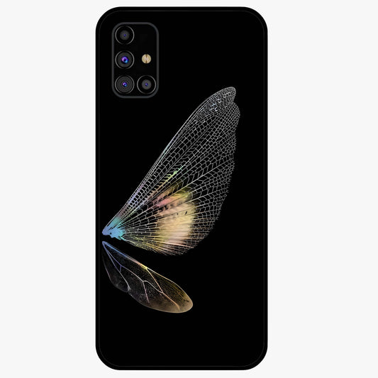 Whispers Of Wings Glass Case showing flat back view with graceful wing inspired artwork and glossy glass finish.