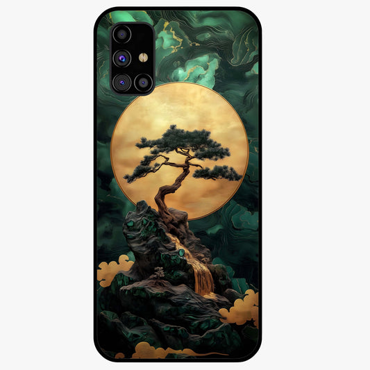 Zen Moon Rise Glass Case showing flat back view with calm moonrise artwork and glossy glass finish.