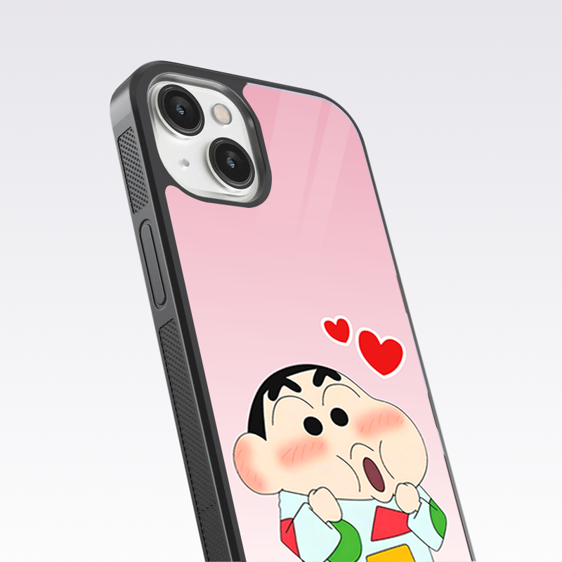 Cute Shinchan With Heart Glass Case