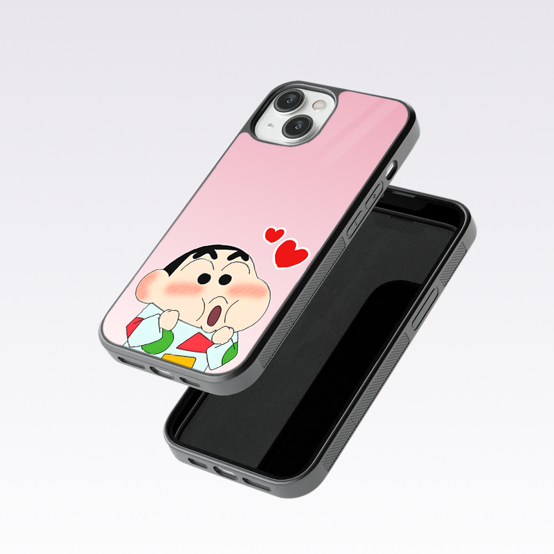 Cute Shinchan With Heart Glass Case