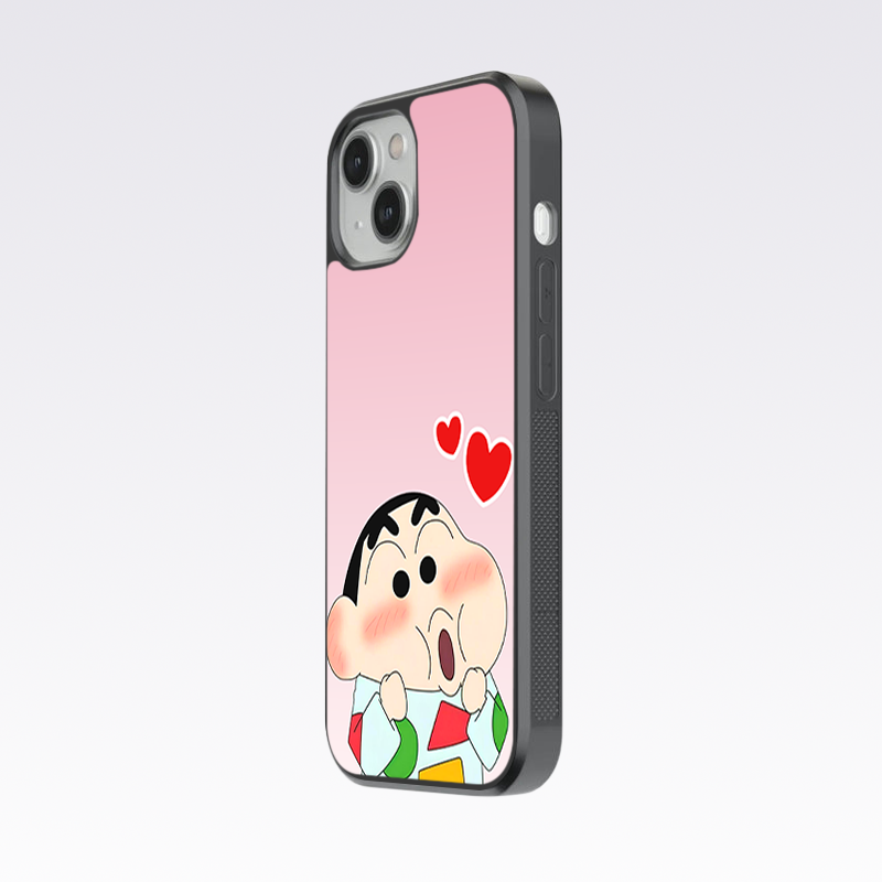 Cute Shinchan With Heart Glass Case