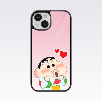 Cute Shinchan With Heart Glass Case