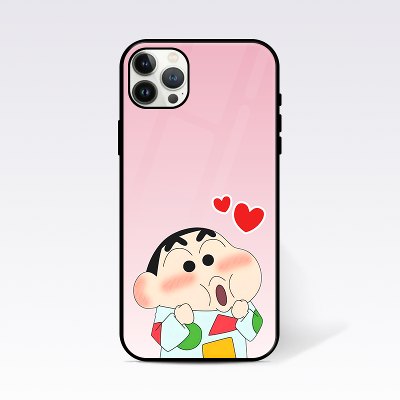 Cute Shinchan With Heart Glass Case