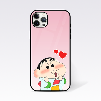 Cute Shinchan With Heart Glass Case