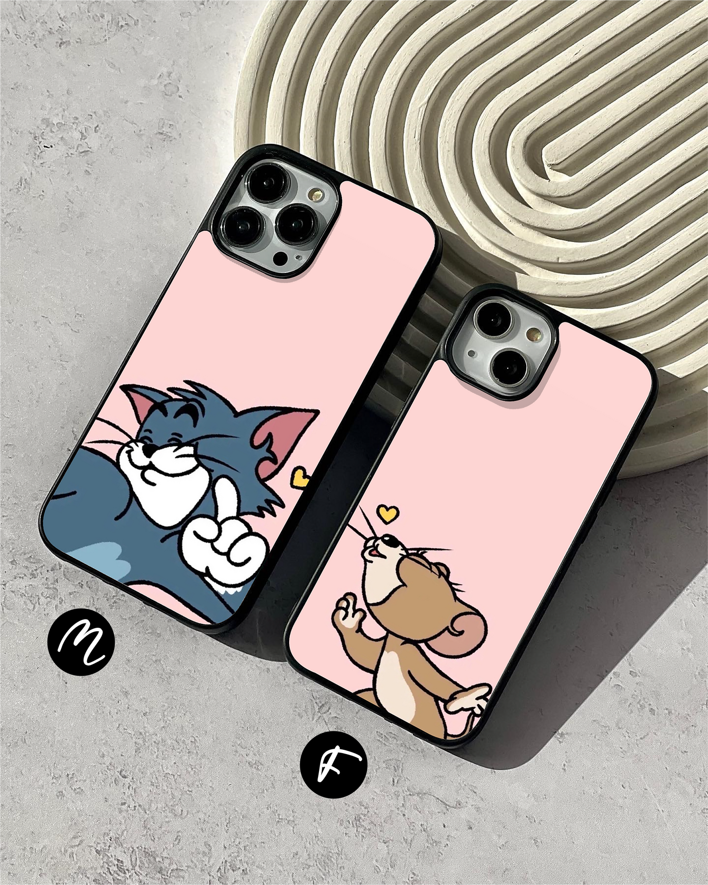 Cute Tom & jerry Couple Glass Case ( 2 FREE Keychains )