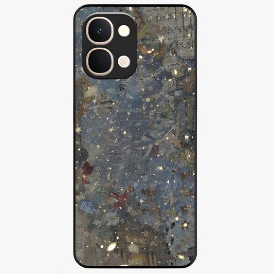 Aesthetic Astrolophia Glass Case showing flat back view with dreamy aesthetic design and glossy glass finish.