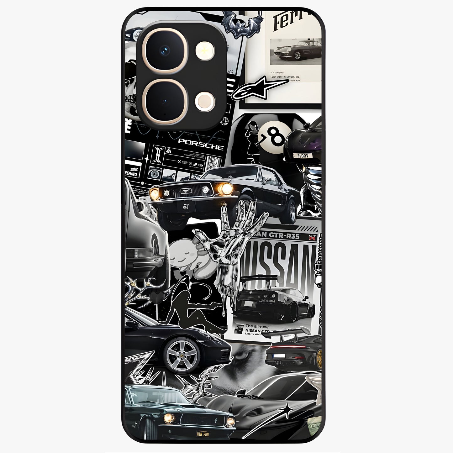 Aesthetic Dark Love Glass Case showing flat back view with dark romantic artwork and glossy glass finish.