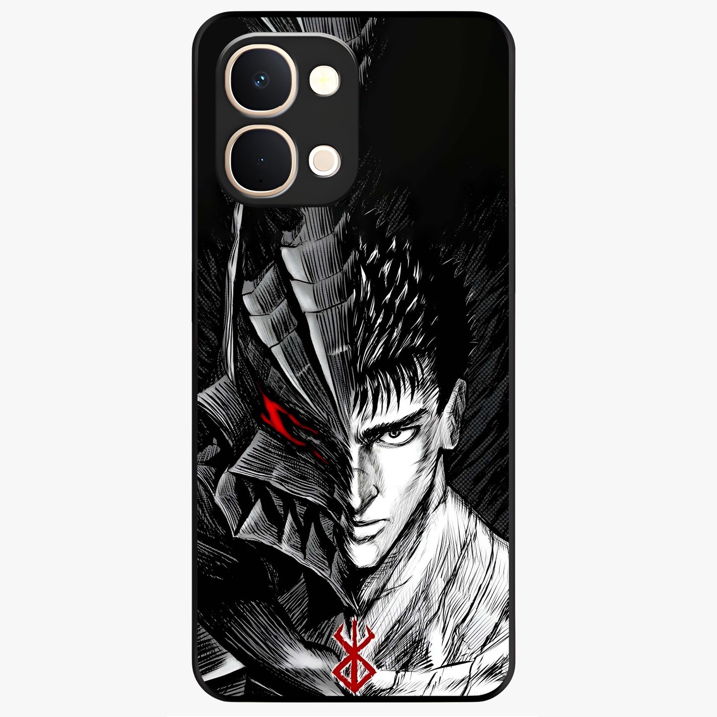 Berserker Blood Oath Glass Case showing flat back view with fierce warrior inspired artwork and glossy glass finish.