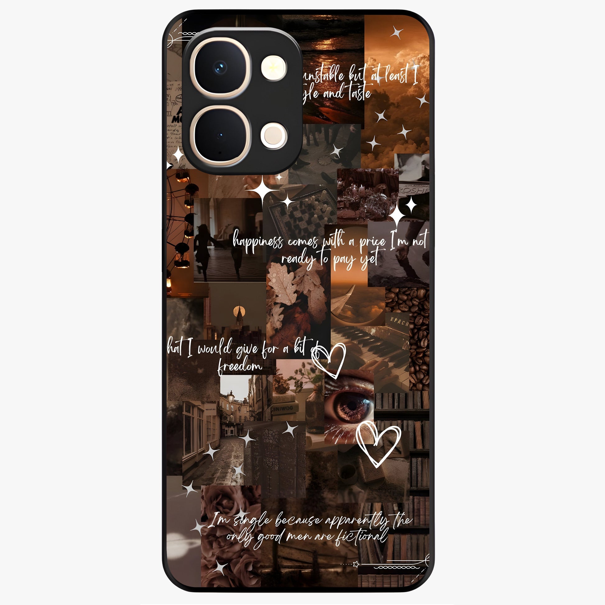 Bittersweet Aesthetic Chaos Glass Case showing flat back view with artistic chaotic aesthetic design and glossy glass finish.