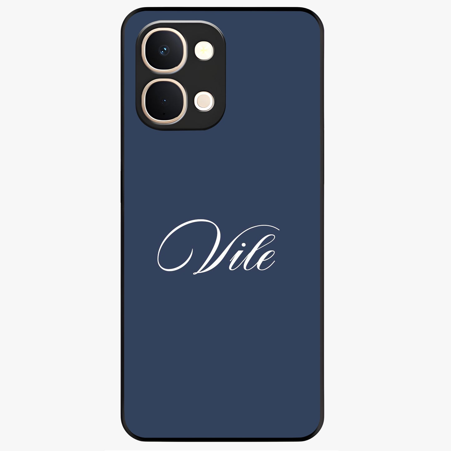 Blue Background Personalized Custom Name Glass Case showing flat back view with minimal blue background and custom name design.
