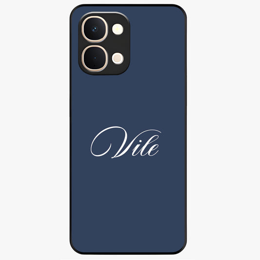 Blue Background Personalized Custom Name Glass Case showing flat back view with minimal blue background and custom name design.