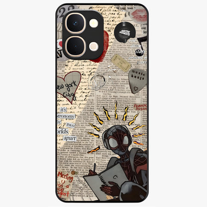 City Dream Sketch Glass Case showing flat back view with artistic city skyline sketch artwork and glossy glass finish.