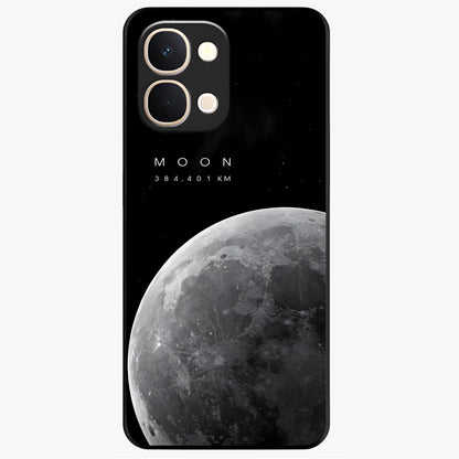 Cosmic Moon Glow Glass Case showing flat back view with glowing moon artwork and glossy glass finish.