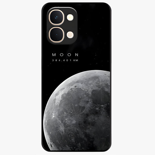 Cosmic Moon Glow Glass Case showing flat back view with glowing moon artwork and glossy glass finish.
