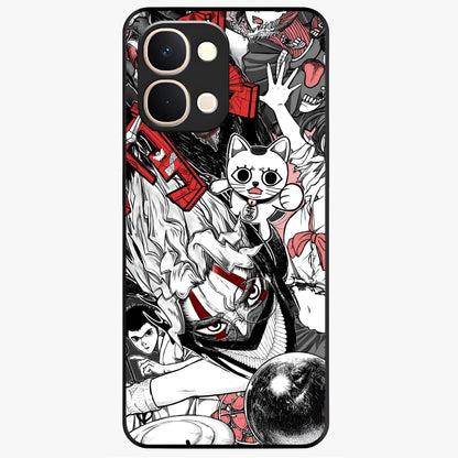 Crimson Chaos Panel Glass Case showing flat back view with bold crimson abstract artwork and glossy glass finish.