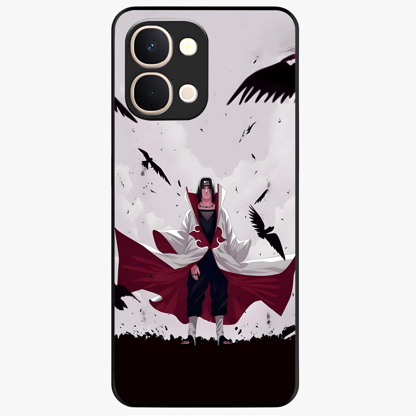 Crimson Crow Ascension Glass Case showing flat back view with mystical crow artwork and glossy glass finish.